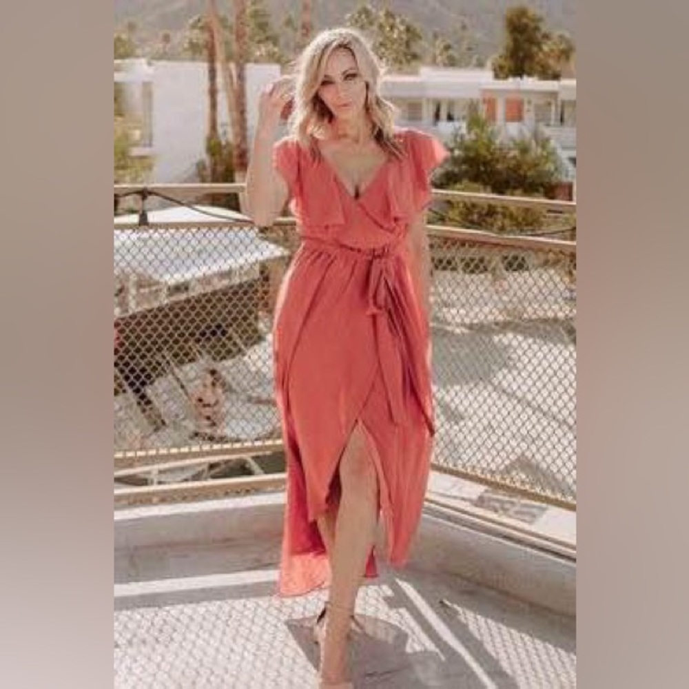 Long Rosewood Chiffon Ruffled dress